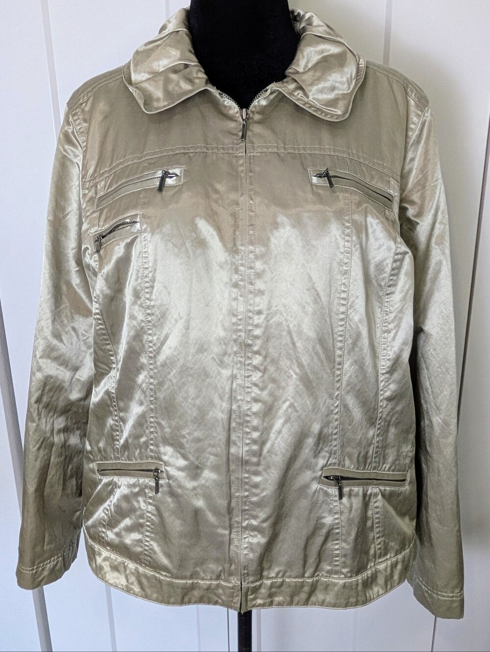 Chicos Casual Khaki Metallic Sheen Kori Jacket Front Full Zip Size 3=XL - Picture 3 of 14